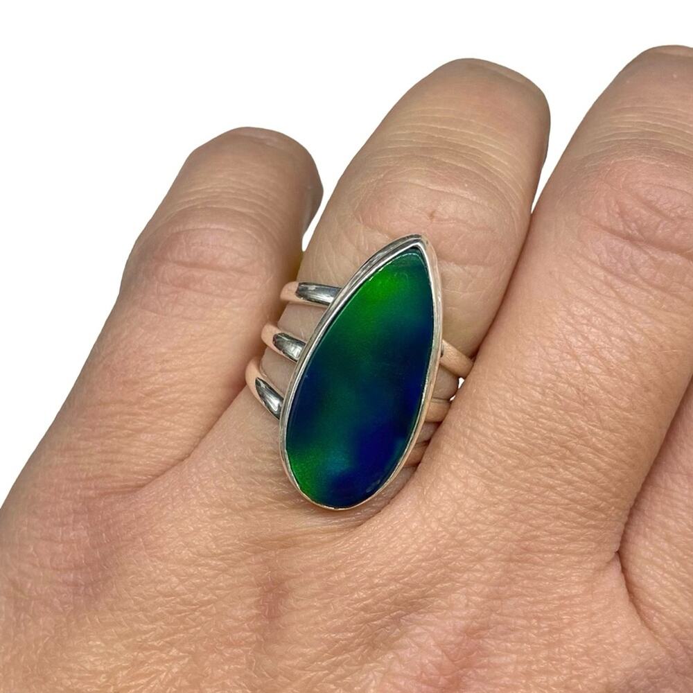 Aura Fire Opal Ring Solid Sterling Silver 925 Sto… - image 2